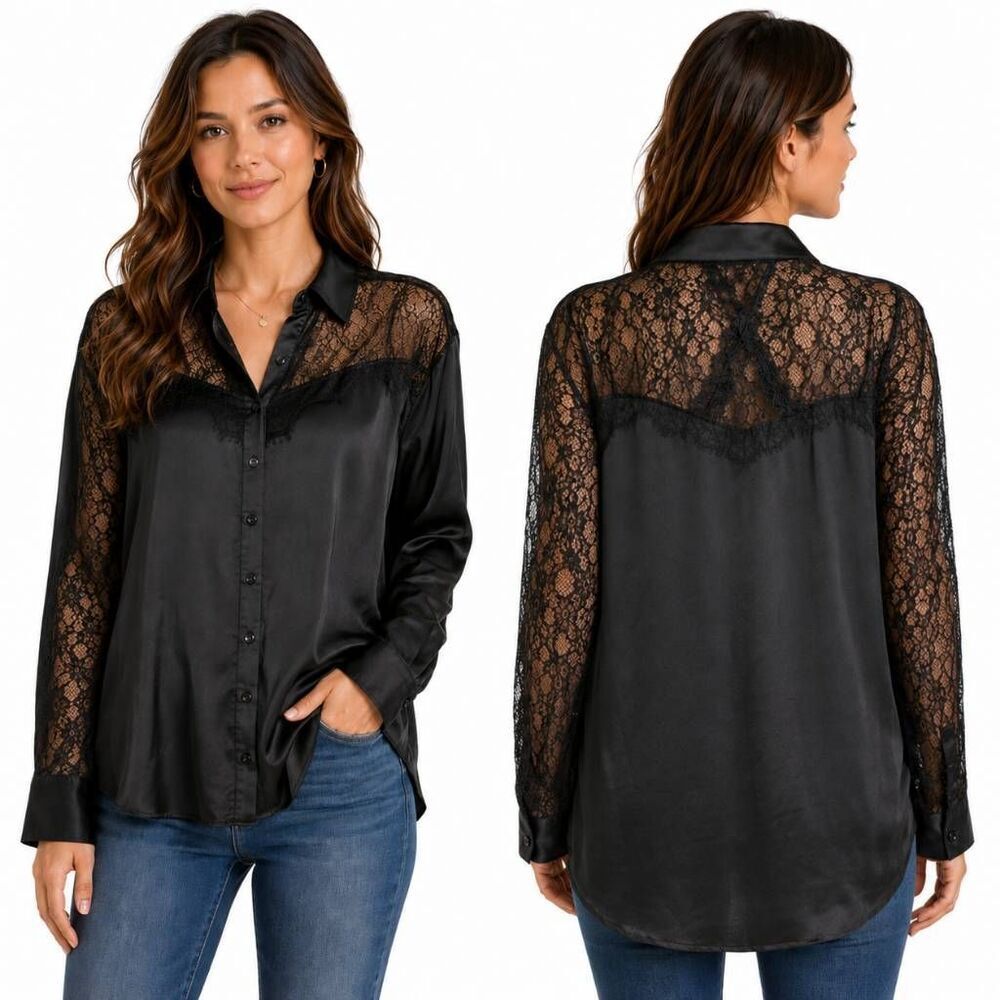Apricot Lace Button Blouse M